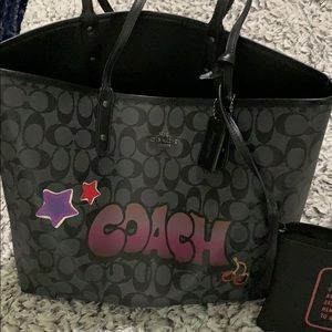 Coach large graffiti reversible tote.